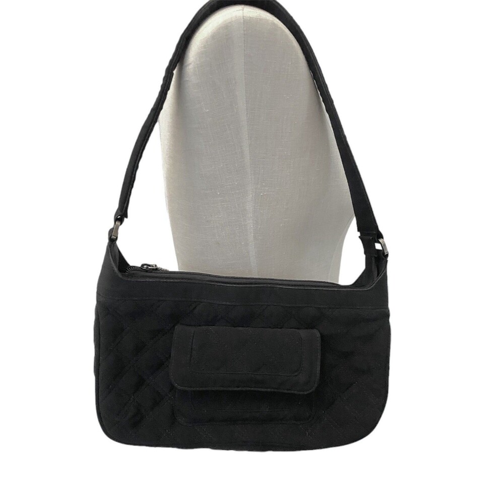 Vera Bradley Slim Hobo Black Quilted Cotton Purse Single Handle Shoulder Bag